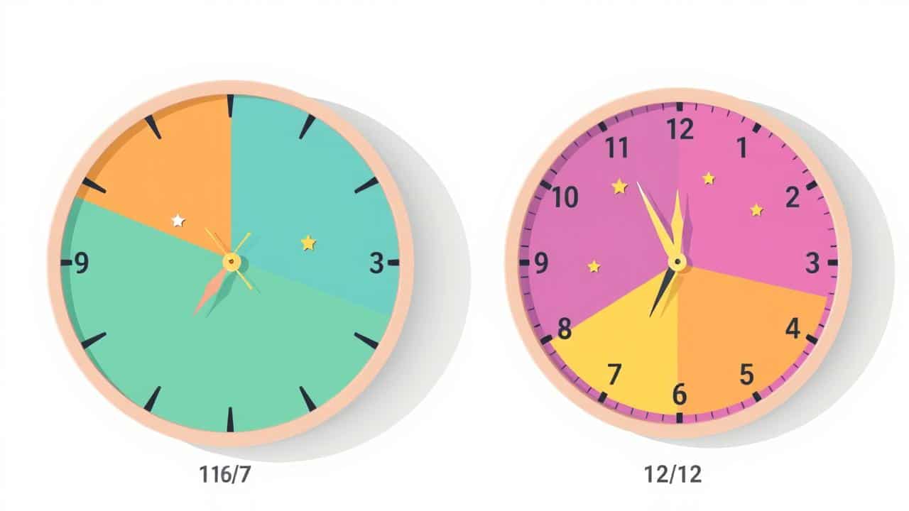 Ilustração de dois relógios de parede didáticos, representando os métodos de jejum intermitente 16/8 e 12/12.