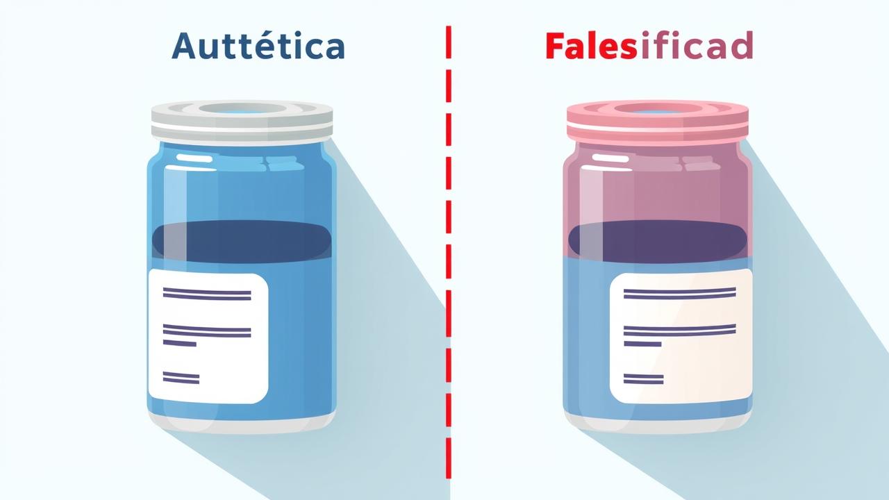 Comparativo visual entre caneta de Ozempic autêntica e falsificada, destacando diferenças.