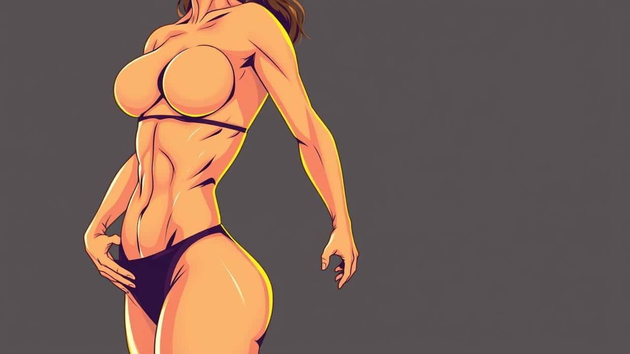 Ilustração dinâmica de pessoa com definição muscular, simbolizando queima de gordura e resultados de transformação corporal.