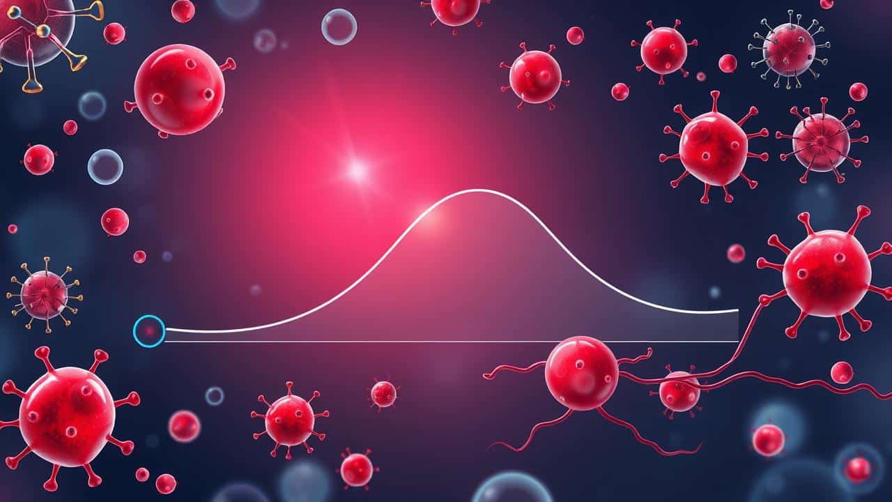 Ilustração médica de saúde metabólica melhorada, com curva de açúcar estável, células em autofagia e sistema cardiovascular saudável. Estilo científico e regenerativo.