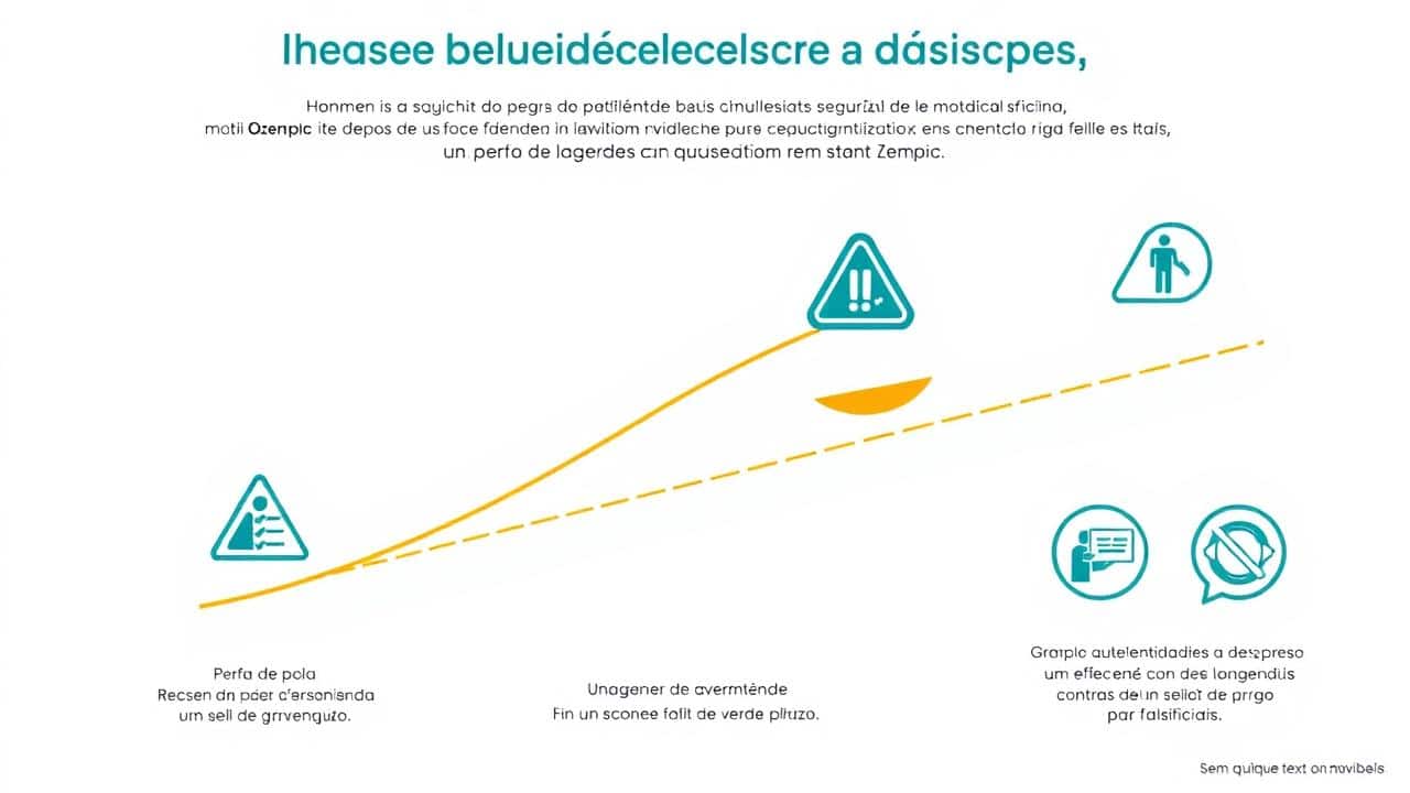 Infográfico detalhado sobre a segurança do Ozempic, ilustrando perda de peso, riscos e autenticidade.