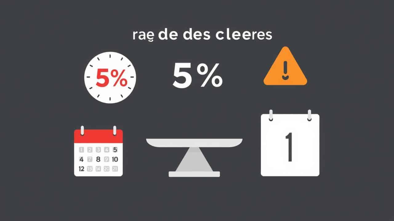 Infográfico minimalista com balança mostrando queda de 5% de peso e calendário de 6 a 12 meses, com sinal de atenção.
