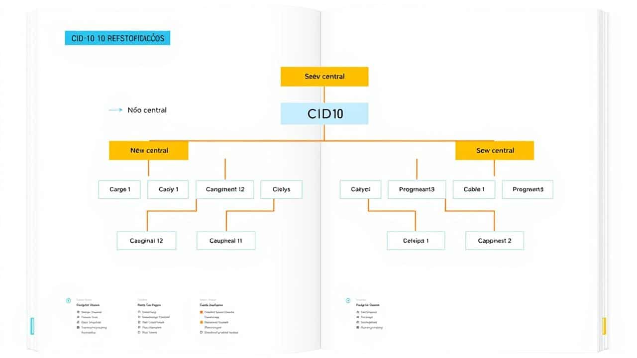 Interface digital com estrutura hierárquica de classificações médicas, destacando organização de dados.