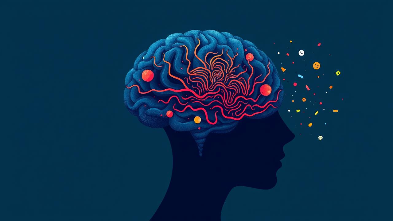 Silhueta com engrenagens e labirintos na cabeça, simbolizando complexidade mental.