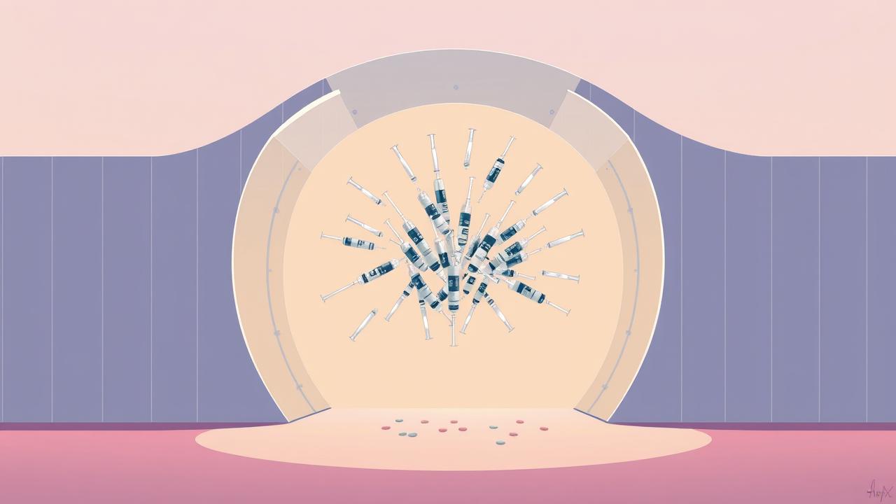 Ilustração conceitual de uma barreira de patente se quebrando, liberando múltiplos medicamentos genéricos, simbolizando acesso e redução de custos.