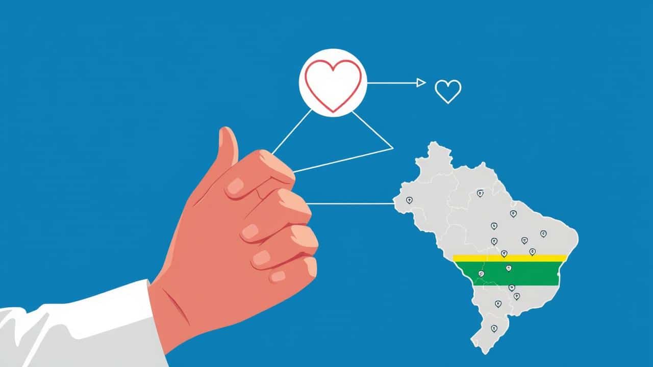 Ilustração conceitual de uma prescrição médica conectada ao símbolo do SUS, representando acesso e regulamentação.