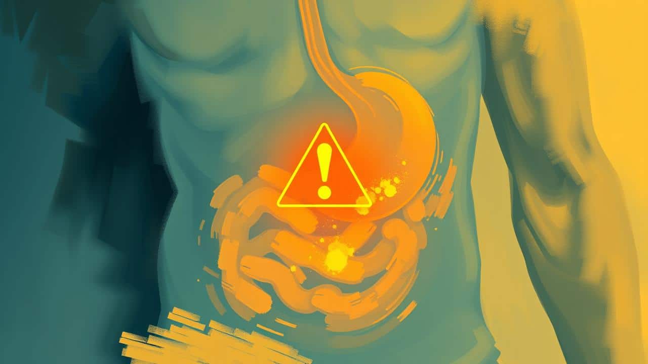 Imagem abstrata em tons de alerta sobre riscos de medicação.