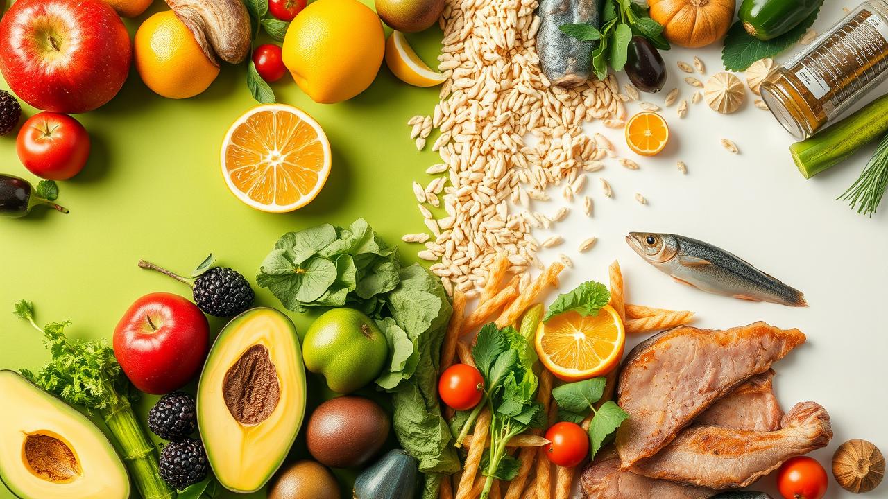 Alimentos saudáveis e não saudáveis para colesterol.