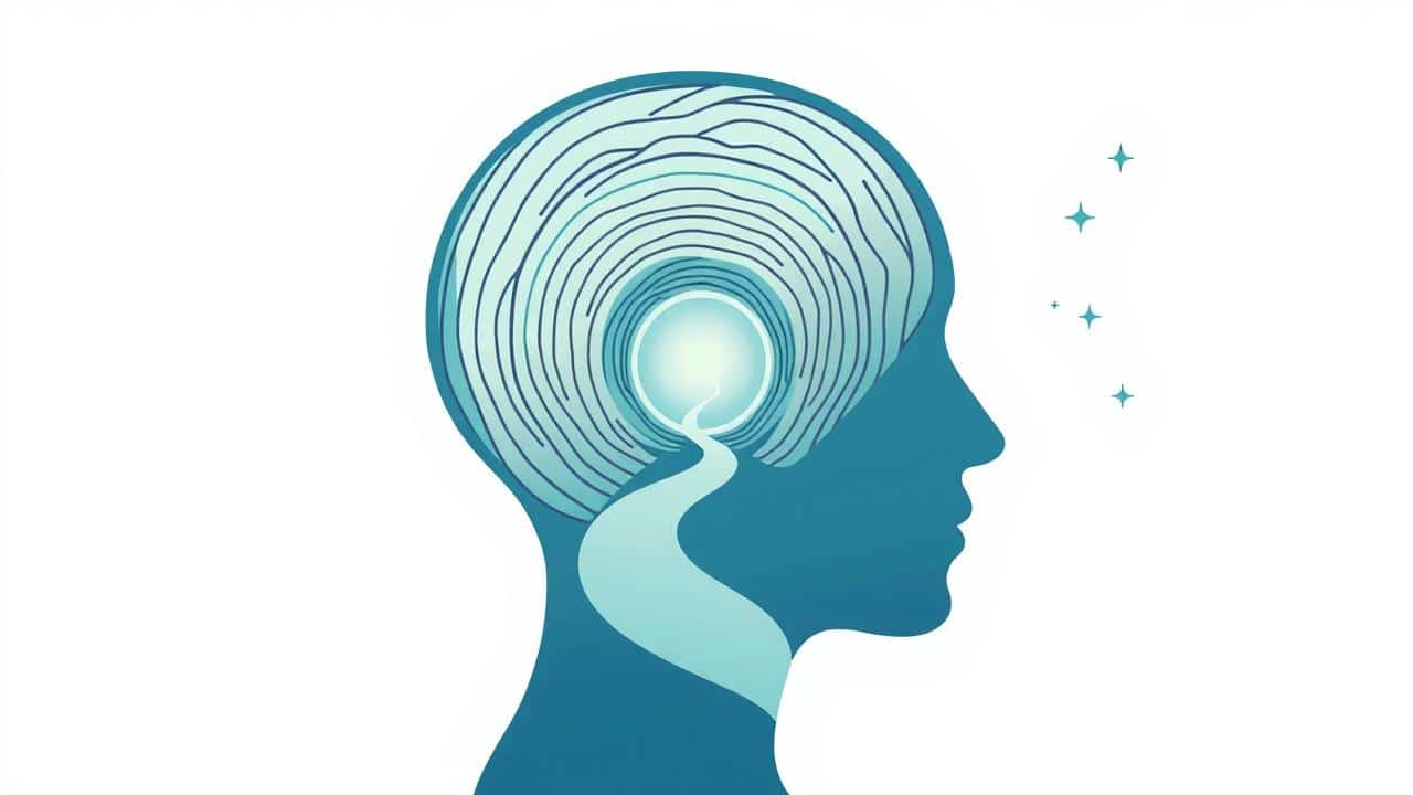 Ilustração abstrata de uma cabeça humana simbolizando autoconhecimento e clareza mental.
