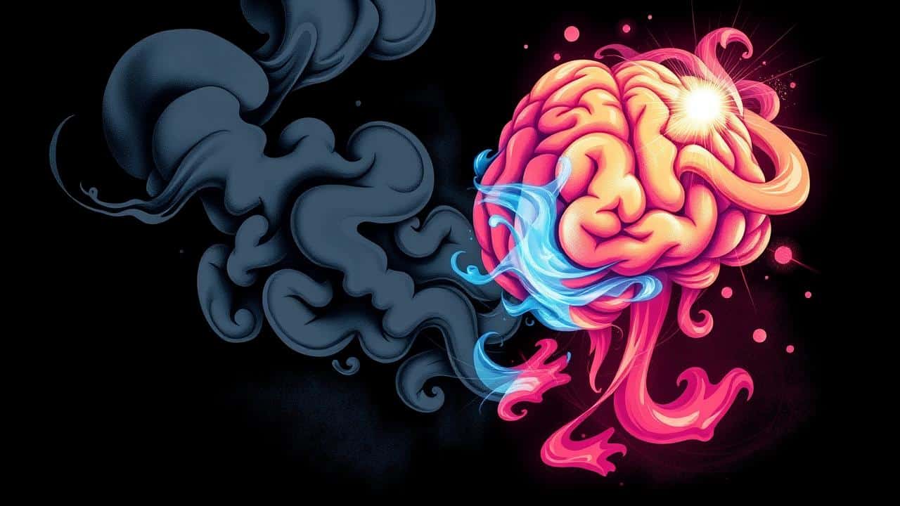 Ilustração conceitual de um mito sobre TDAH e PCD se dissipando, revelando a verdade.