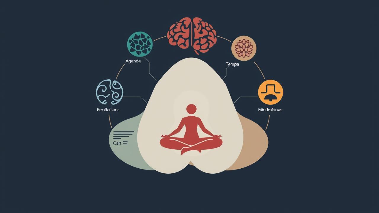 Ilustração de uma abordagem multidisciplinar integrada para o tratamento do TDAH em adultos.