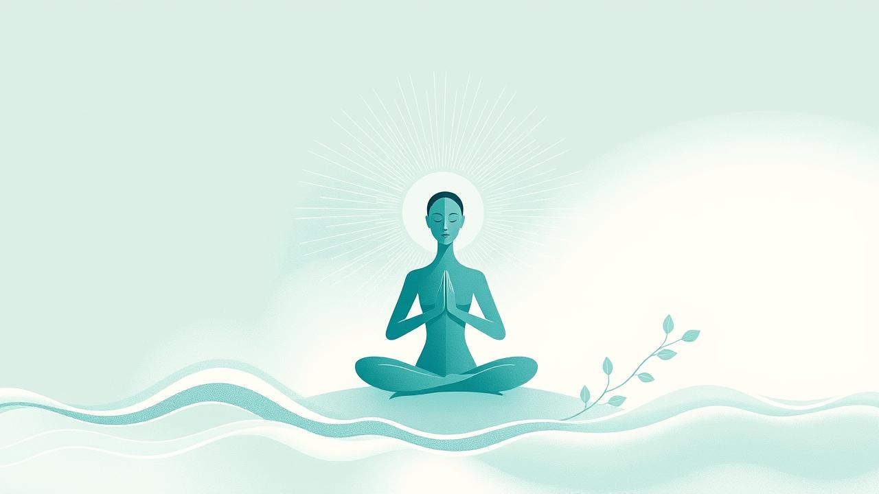 Ilustração de uma pessoa em meditação, emanando calma e serenidade, simbolizando paz interior e bem-estar.