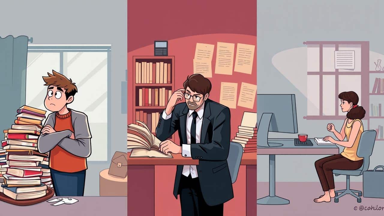 Ilustração do impacto do TDAH no cotidiano: desafios acadêmicos, profissionais e sociais.