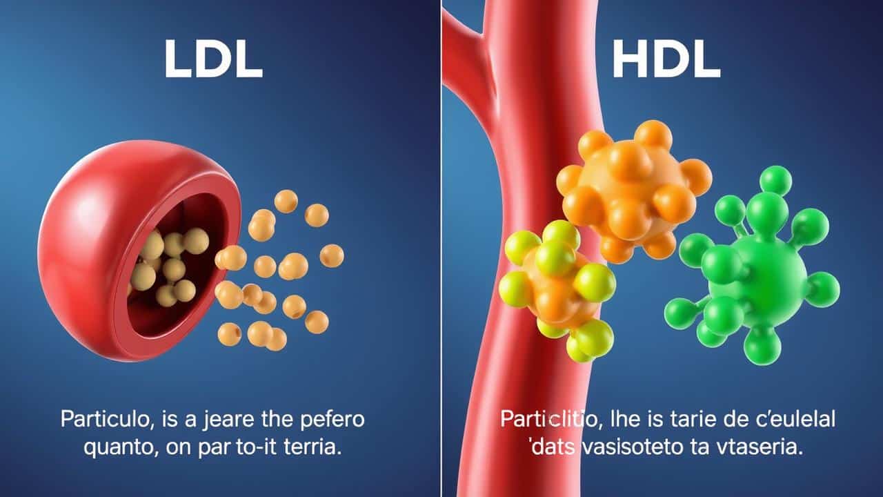 Ilustração simbólica comparando o colesterol LDL obstruindo artérias e o HDL limpando-as.