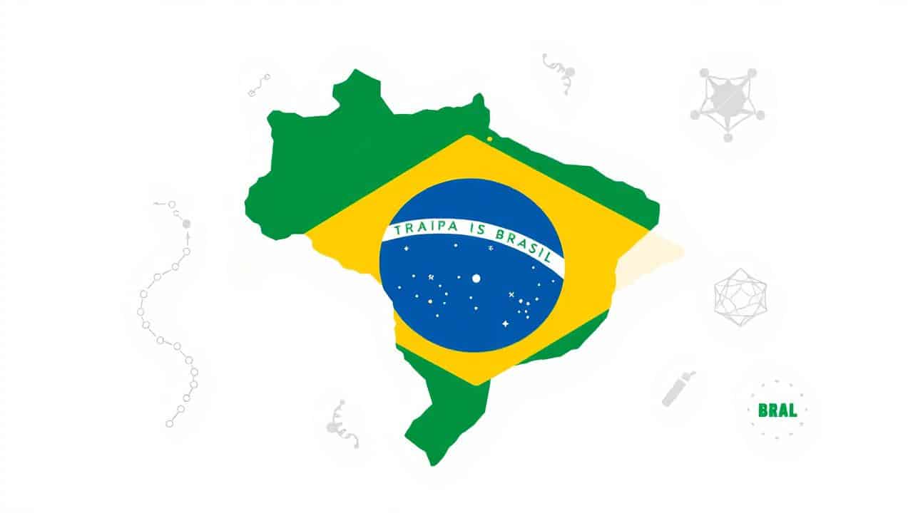Ilustração simbólica do Brasil avançando na terapia gênica, com referências a órgãos reguladores e pesquisa.