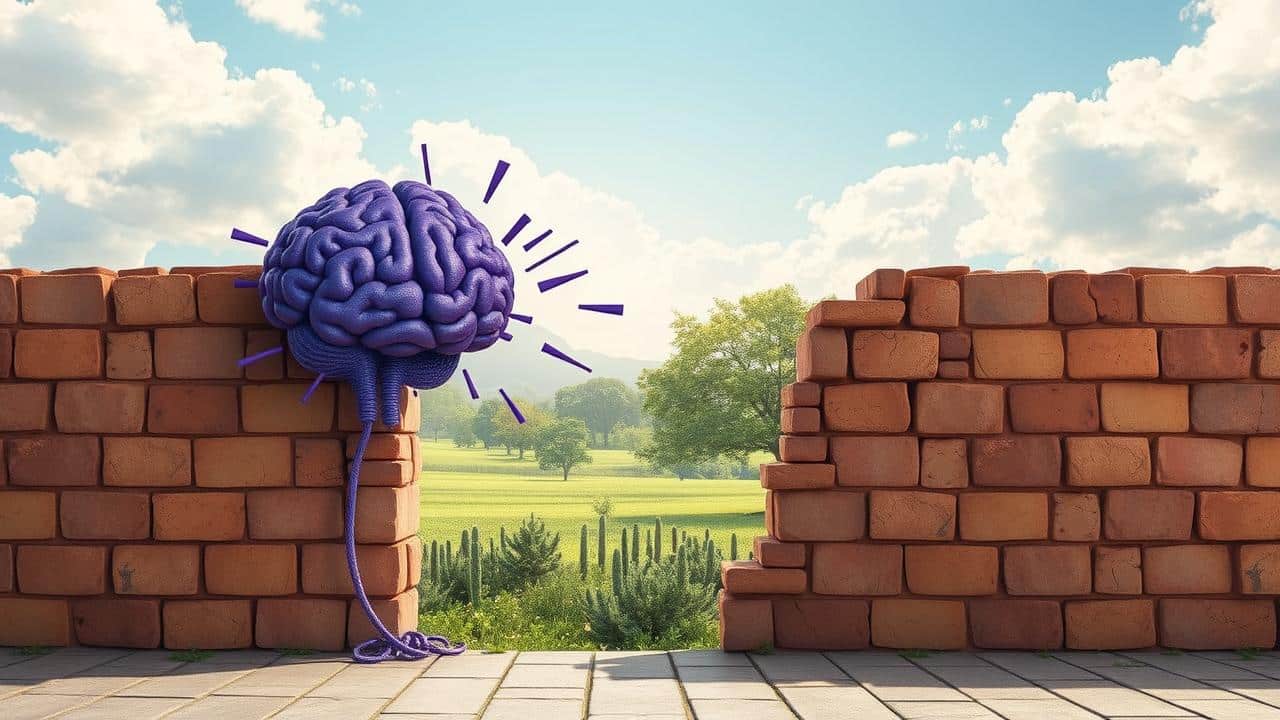 Imagem conceitual de um martelo quebrando um muro de preconceitos, revelando a verdade sobre saúde mental.