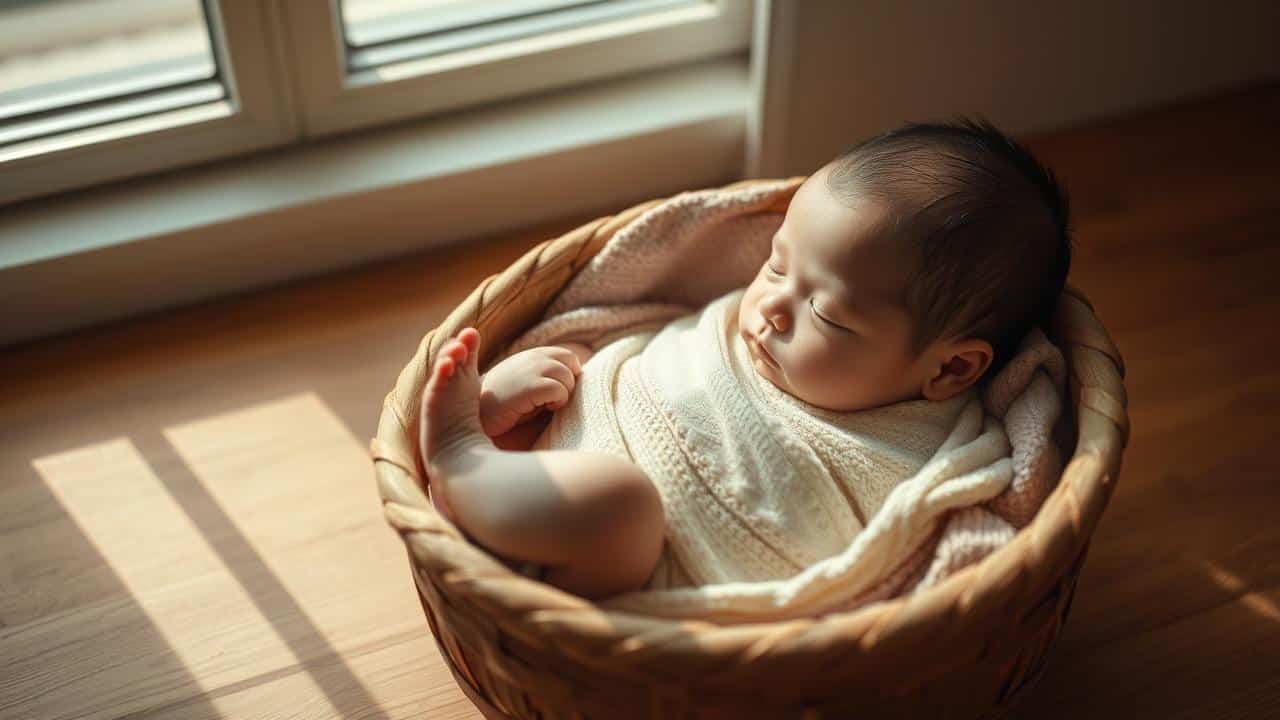 Bebê recém-nascido dormindo serenamente em um berço