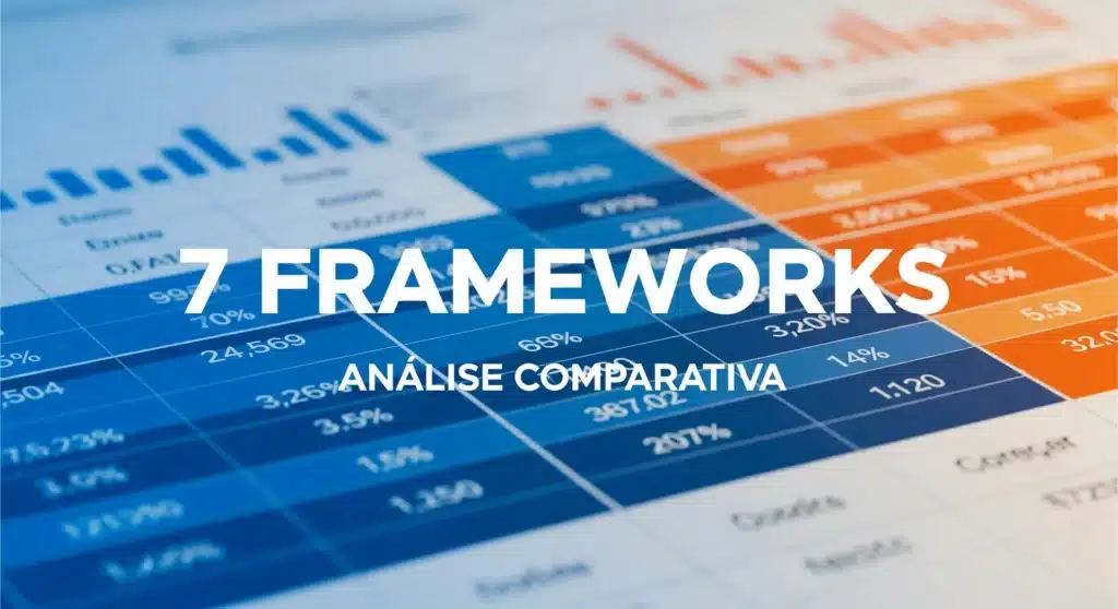 Thumbnail com texto "7 FRAMEWORKS ANÁLISE COMPARATIVA" sobre matriz de comparação profissional em azul e laranja