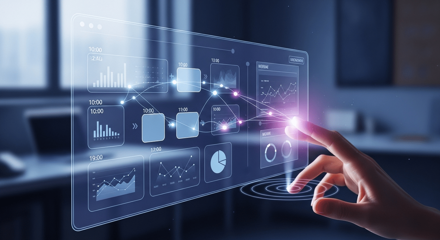 Ilustração de agendamento inteligente com IA, mostrando como algoritmos podem otimizar blocos de tempo para máxima produtividade.