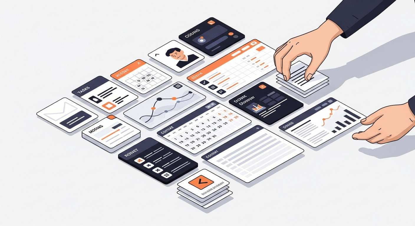 Exemplo de dashboard digital flexível do ClickUp com visualizações de tarefas