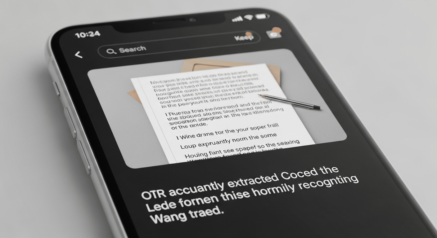 Funcionalidade de OCR do Google Keep extraindo texto de uma imagem, demonstrando busca inteligente