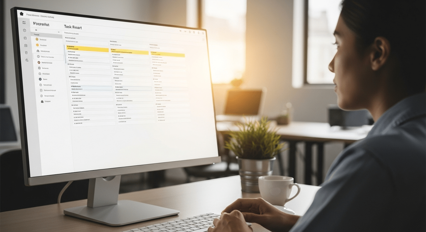 Captura de tela ou infográfico da Matriz Eisenhower com os 4 quadrantes e exemplos de tarefas (dados borrados)