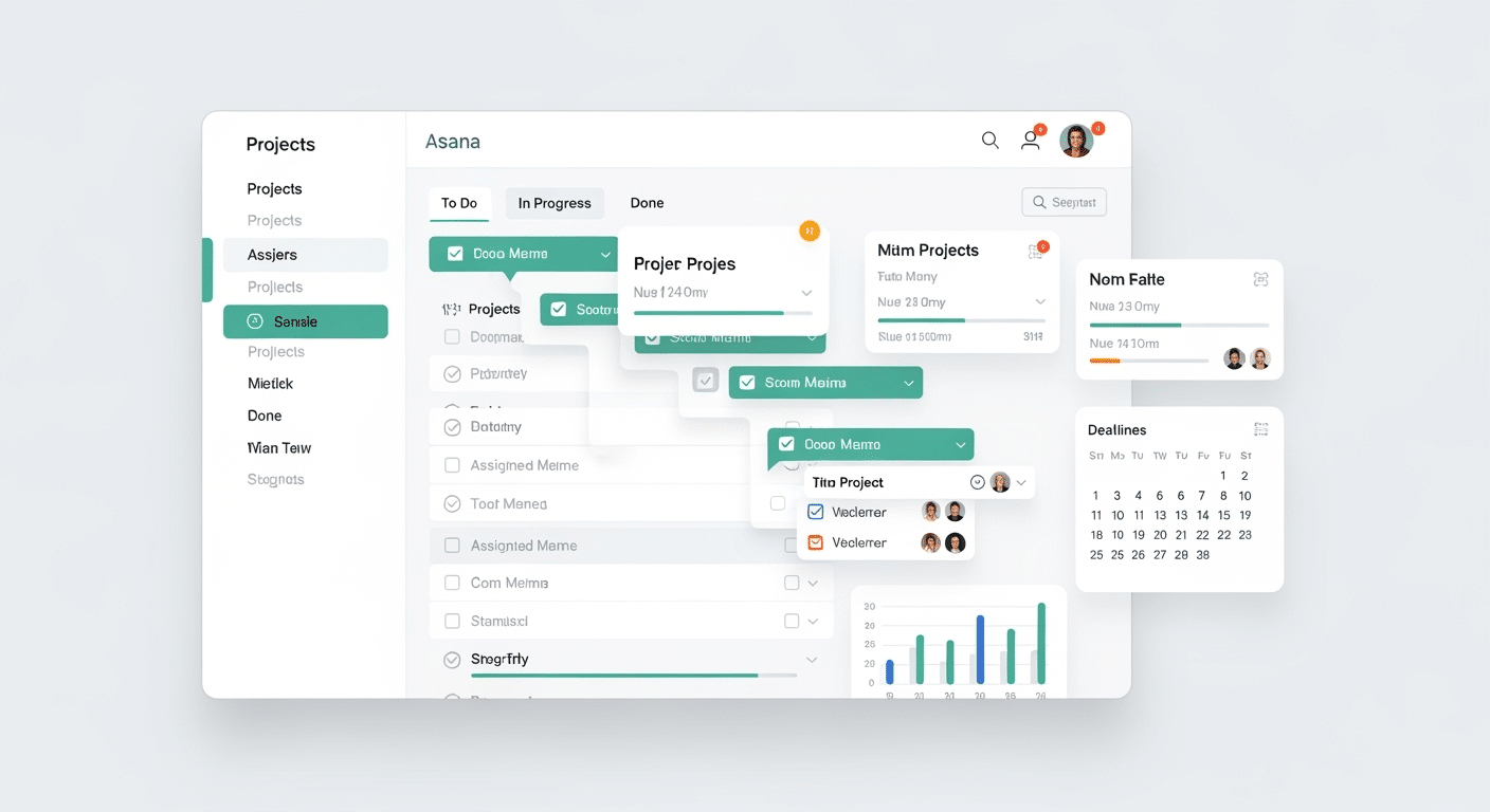Captura de tela da interface de uma ferramenta de gestão de projetos (ex: Asana ou Notion) mostrando a organização de tarefas, projetos, prazos e dashboards de acompanhamento para uma equipe ou uso individual.