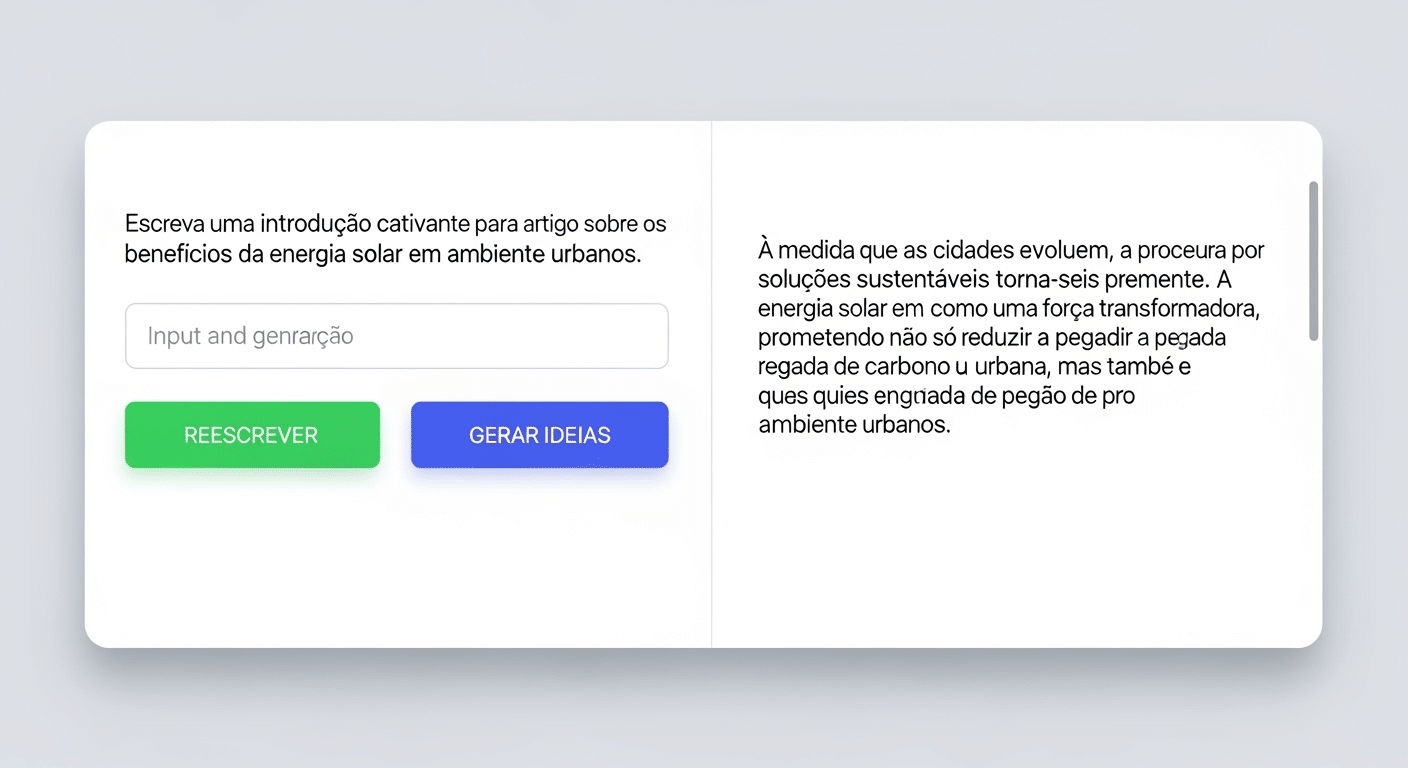 Interface de uma ferramenta de IA generativa (ex: Quillbot) auxiliando na reescrita ou geração de ideias para iniciar um texto.