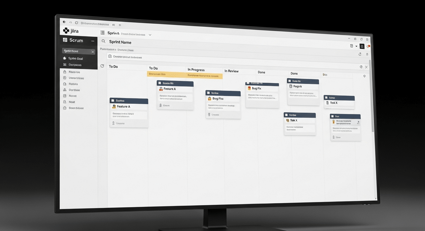 Visão geral da interface principal do Jira com um board ágil mostrando algumas issues.