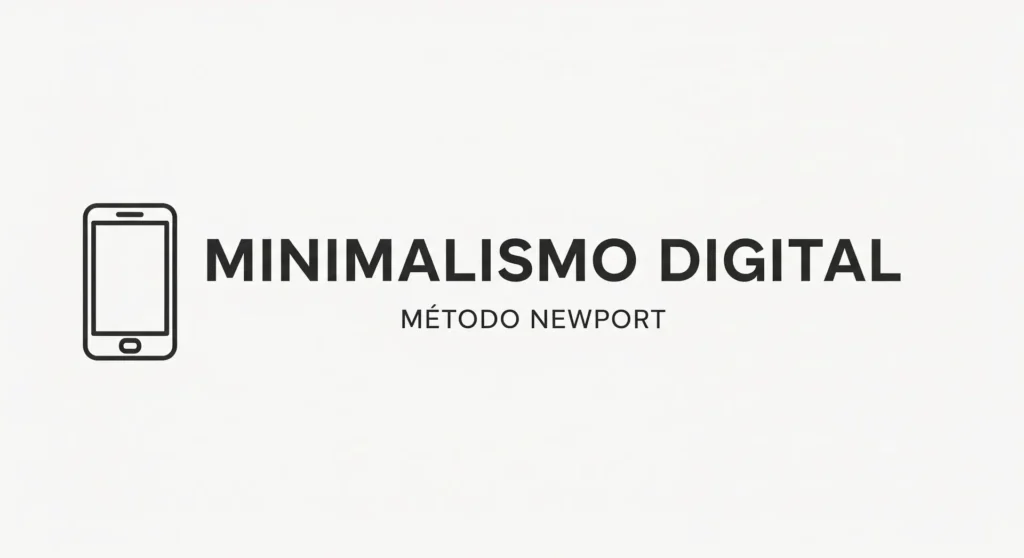Thumbnail com texto "MINIMALISMO DIGITAL MÉTODO NEWPORT" sobre fundo branco ultra-minimalista com ícone único de smartphone