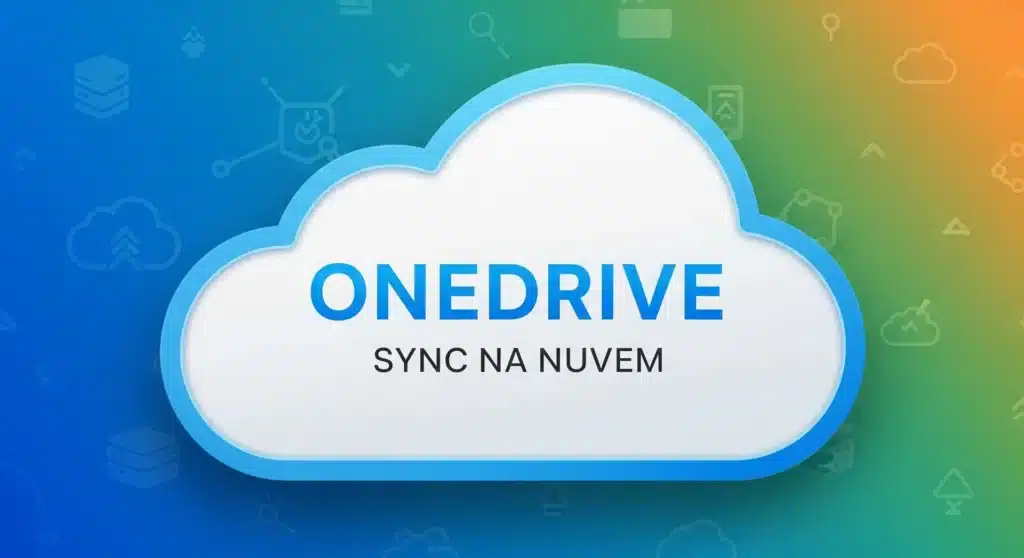 Thumbnail com texto "ONEDRIVE SYNC NA NUVEM" sobre ícones de armazenamento em nuvem nas cores da Microsoft