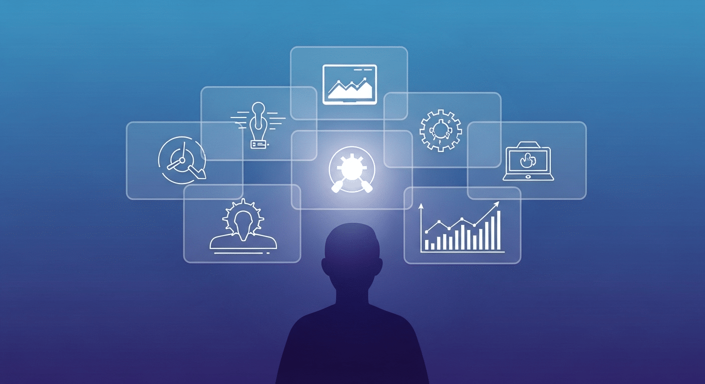 Pessoa escolhendo uma ferramenta de produtividade digital em um tablet.