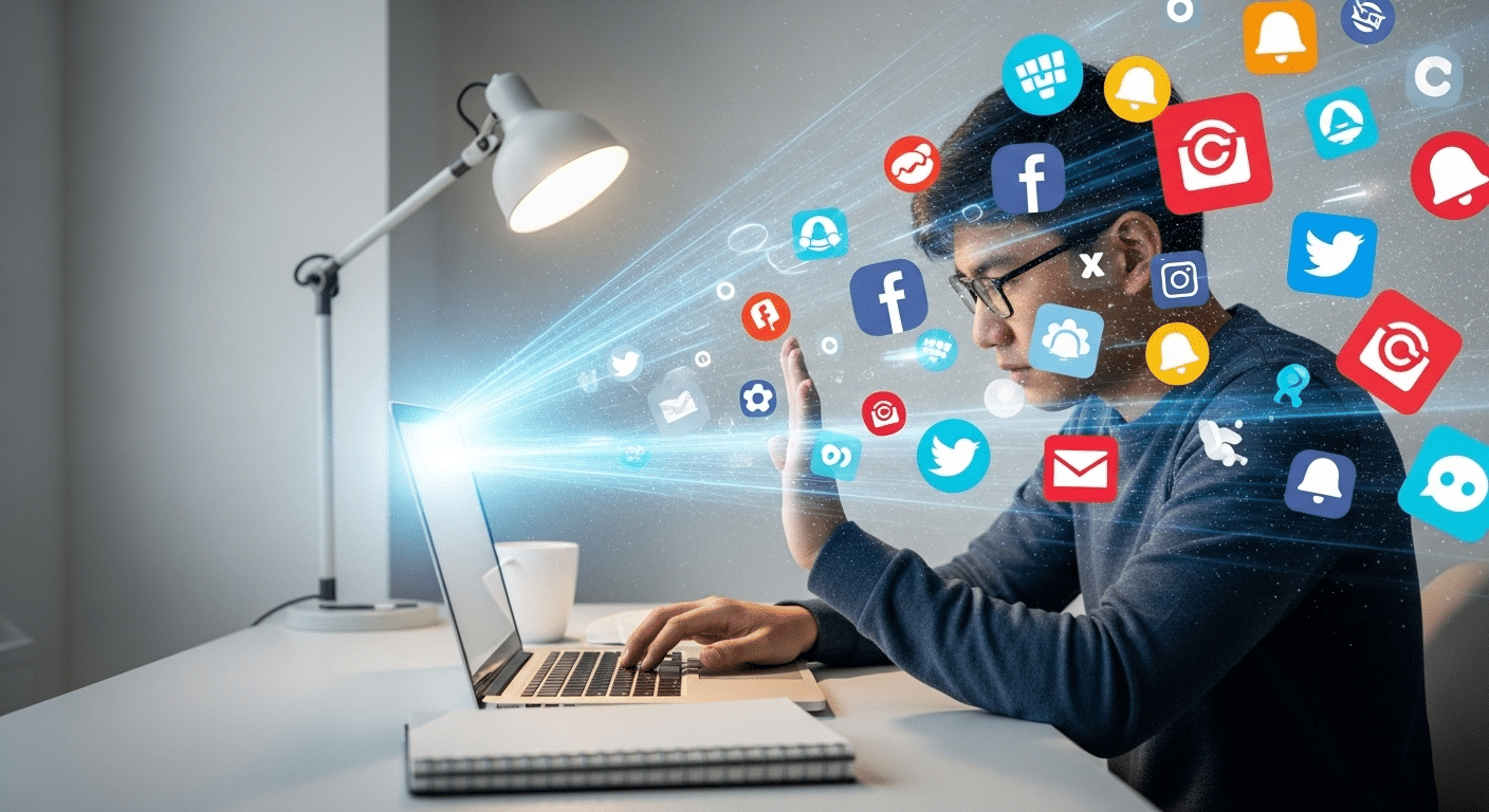 Ilustração de uma pessoa focada e protegida, simbolizando a blindagem do tempo com timeboxing.