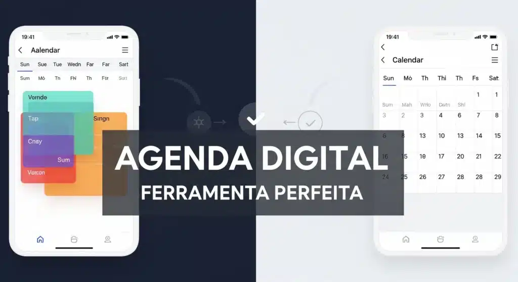 Thumbnail com texto "AGENDA DIGITAL FERRAMENTA PERFEITA" sobre comparação de múltiplos aplicativos de calendário