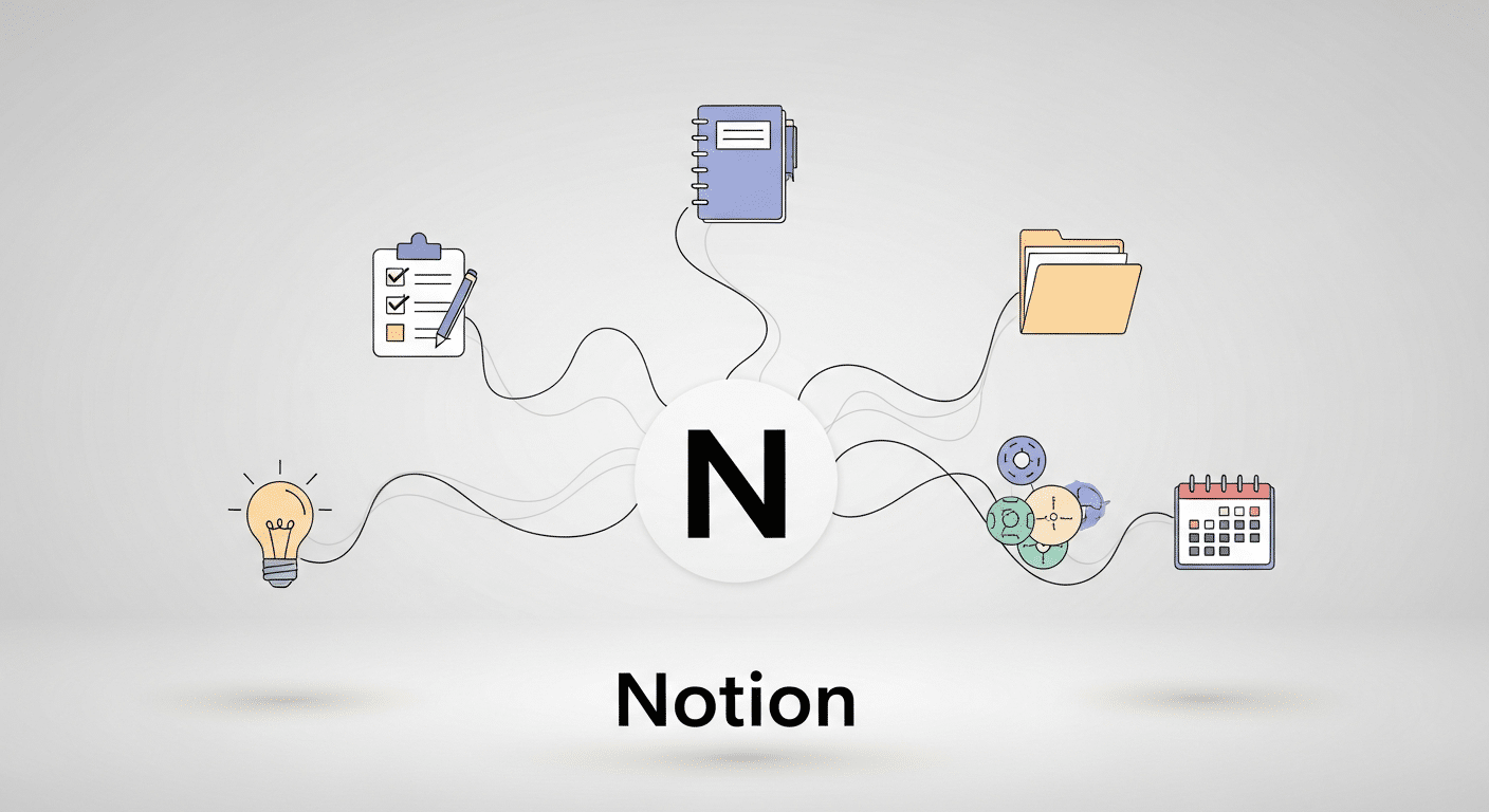 Notion como hub central de produtividade e organização digital.