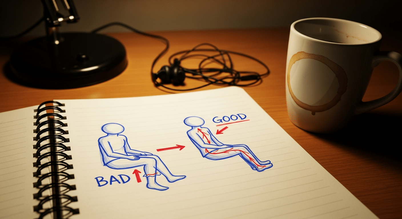 Ilustração esboçada demonstrando conceitos de ergonomia e postura