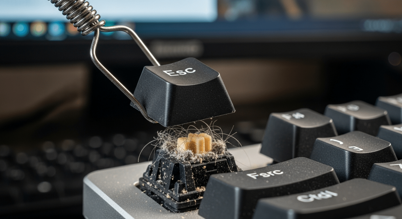 Remoção segura de tecla utilizando extrator de keycap tipo arame