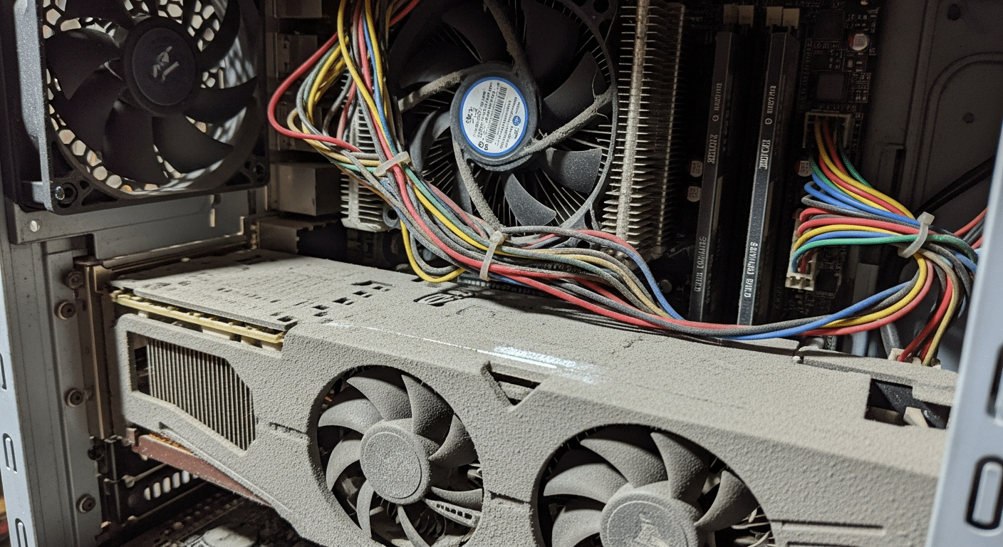 Comparação lado a lado de um gabinete com cabos desorganizados bloqueando o fluxo de ar e um organizado com fluxo livre